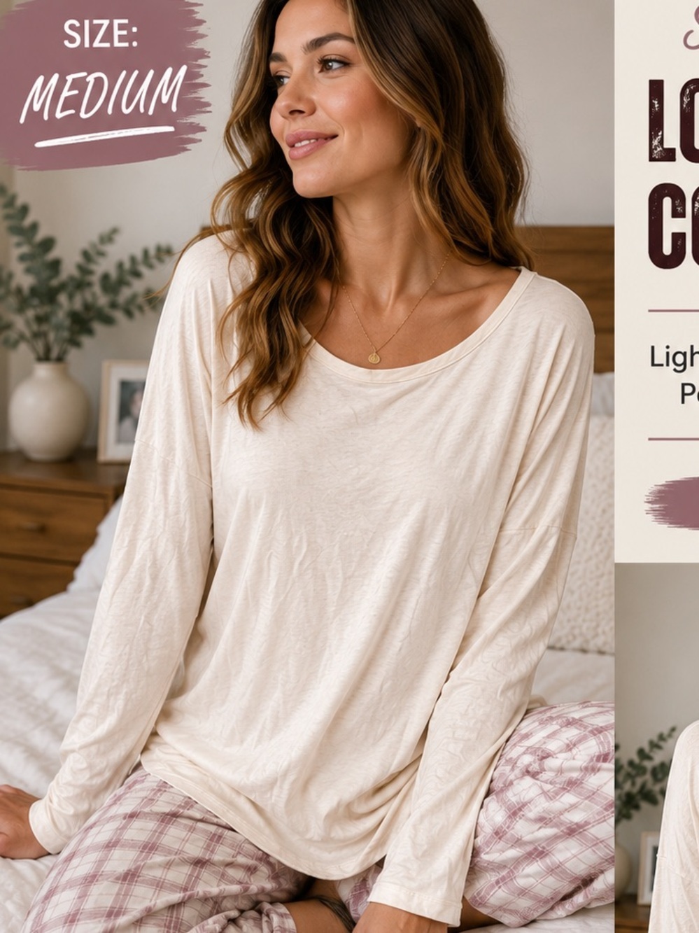 Secret Treasures Cream Long Sleeve Pajama Top MEDIUM